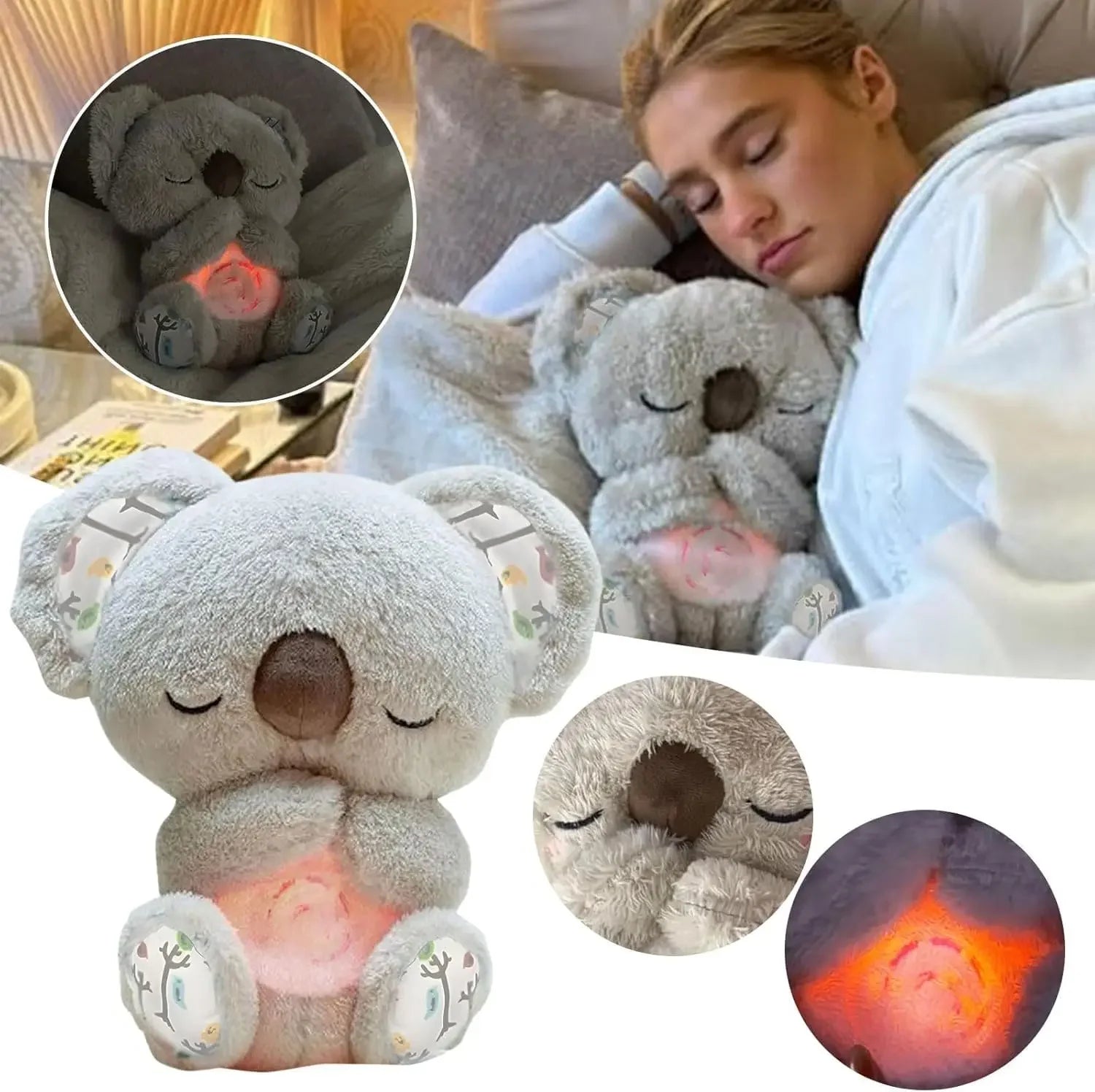 *Cuddly Koala Plush Sleep Aid with Soft Glow Night Light Calming Music and Simulated Breathing Comforting Bedtime Comfort Toys~