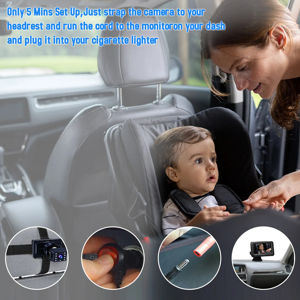 1080P Baby Car Mirror Monitor with Camera Baby Car Mirror with 4.3'' IPS Screen Night Vision Function for Infants Kids Pets