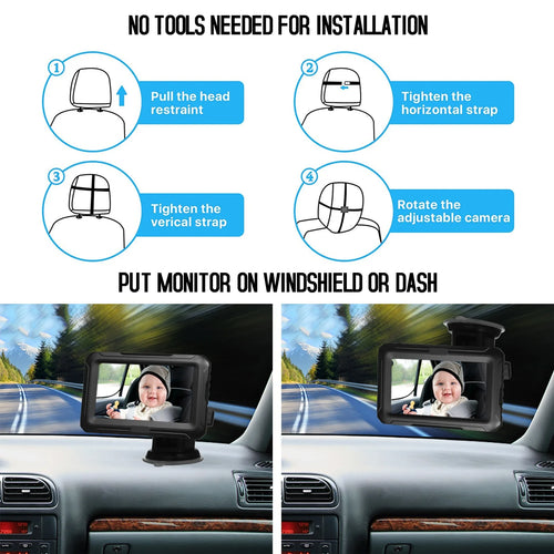 1080P Baby Car Mirror Monitor with Camera Baby Car Mirror with 4.3'' IPS Screen Night Vision Function for Infants Kids Pets