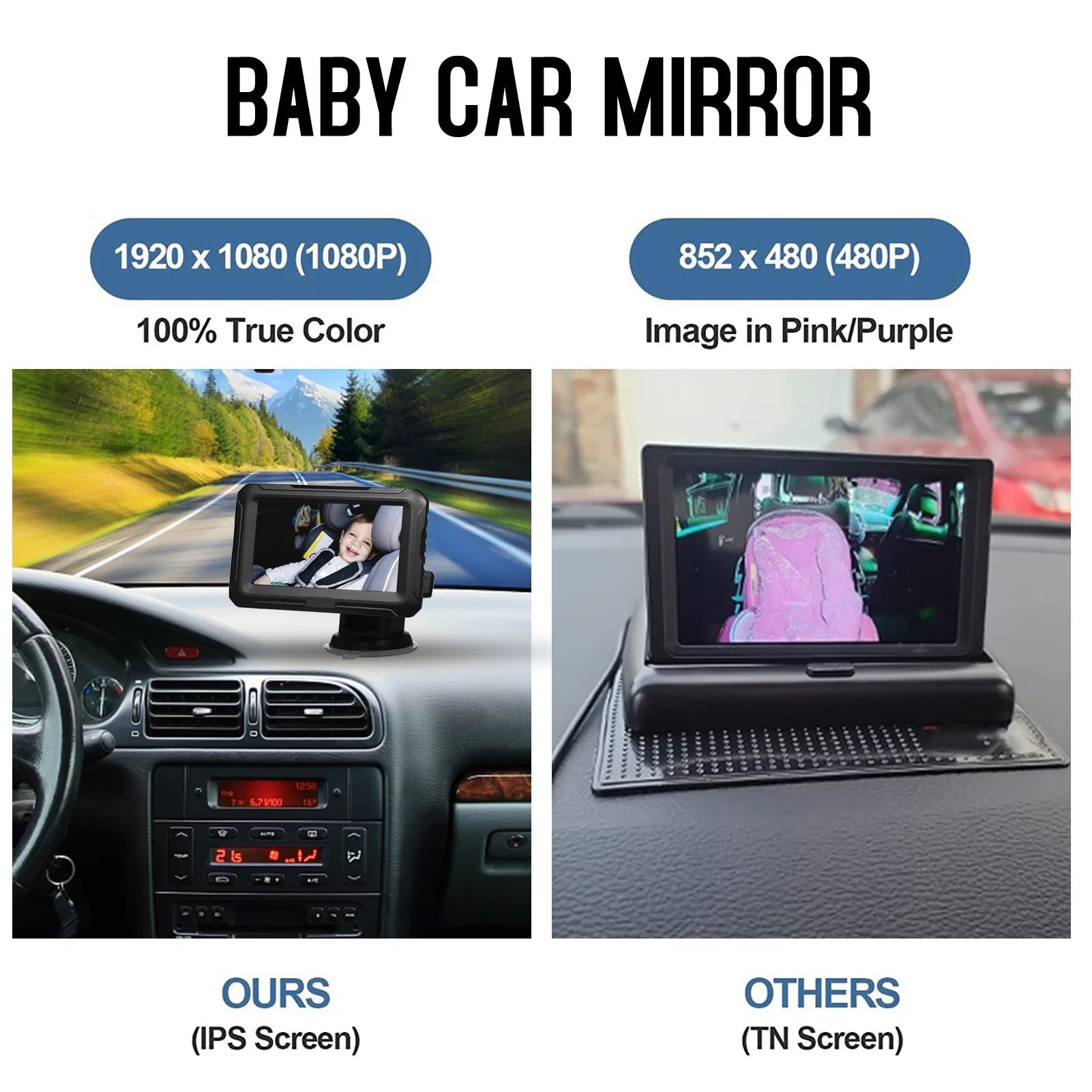 1080P Baby Car Mirror Monitor with Camera Baby Car Mirror with 4.3'' IPS Screen Night Vision Function for Infants Kids Pets